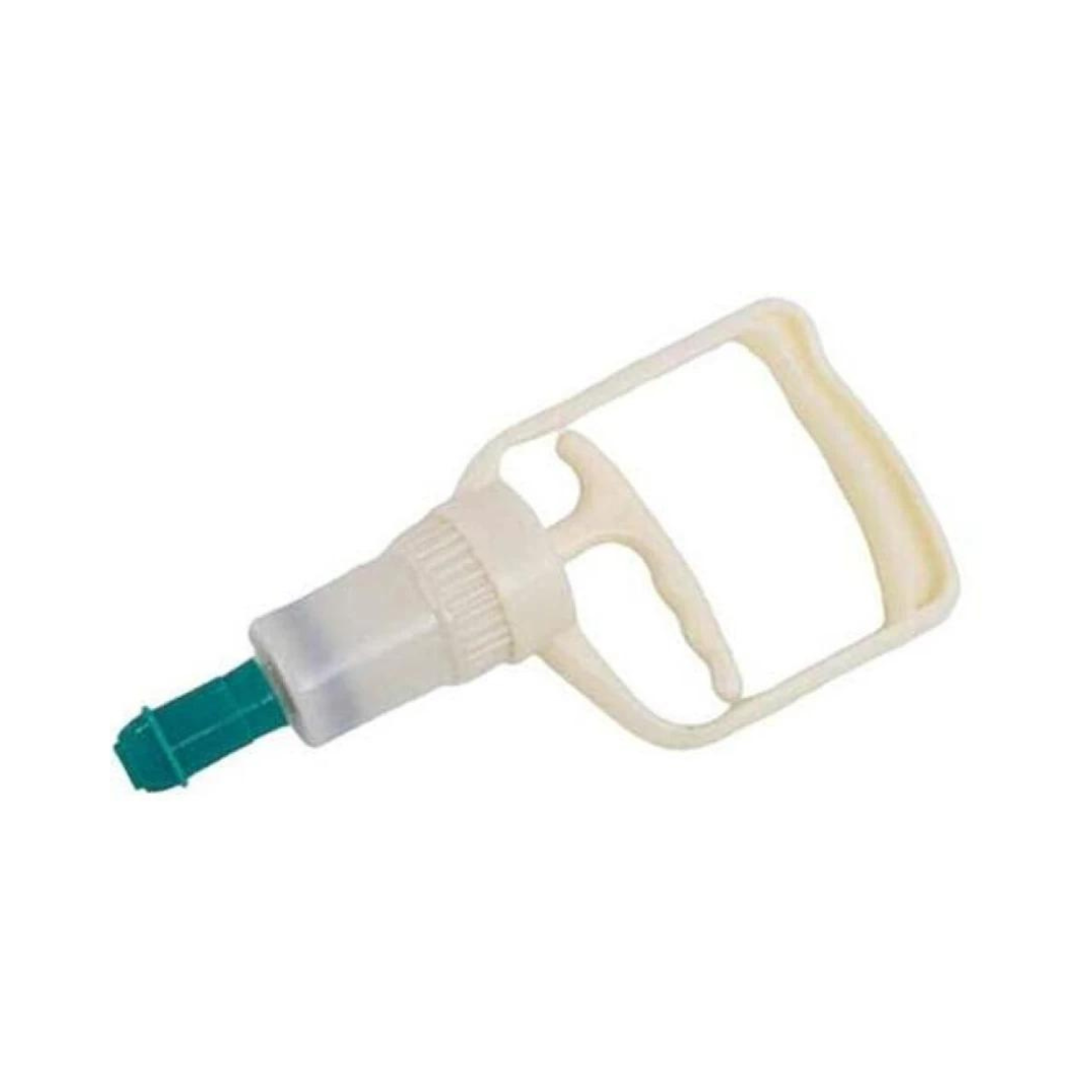 Manual Hijama Cupping Pump with cream handle and green nozzle, durable plastic material, ergonomic grip design