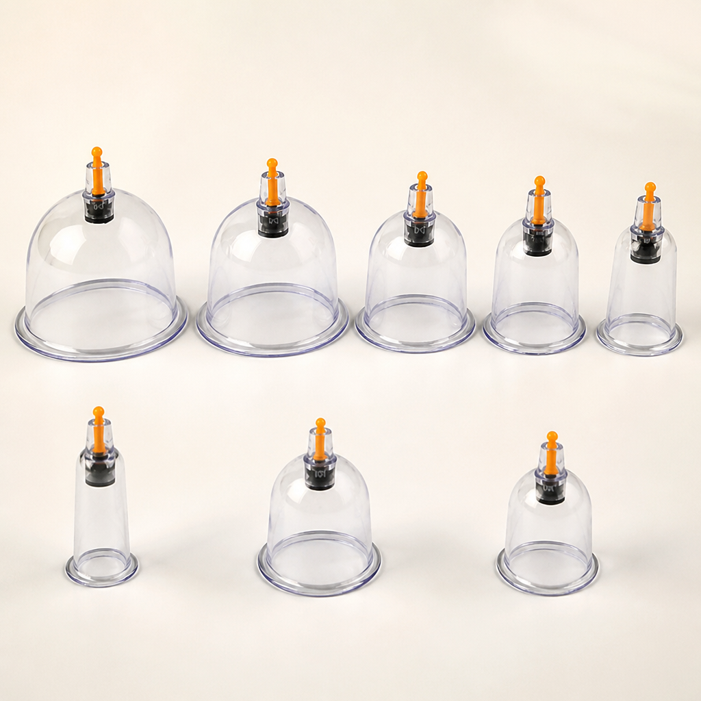 Wholesale single-use Hijama cups in eight sizes with orange valve tops