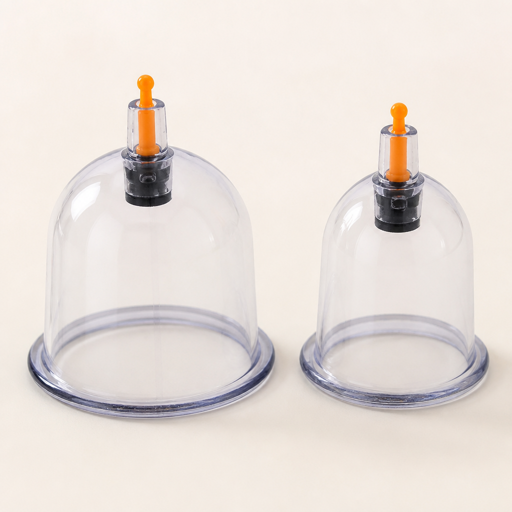 Wholesale Hijama Cups set of two transparent plastic cupping jars with orange valve tops for wet and dry cupping therapy