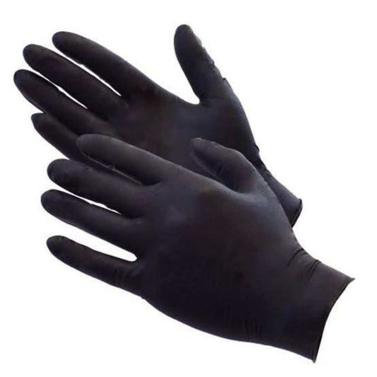 Black Nitrile Gloves with smooth, powder-free, latex-free surface and textured fingertips for better grip and protection